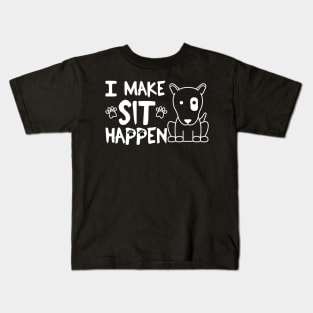 I Make Sit Happen Bull Terrier Eye Patch - Dog Love White Kids T-Shirt